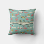 Retro Flamingo Poolside Summer Pattern (4) クッション (裏面)