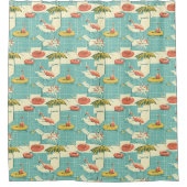 Retro Flamingo Poolside Summer Pattern (4) シャワーカーテン (正面)
