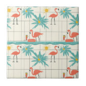 Retro Flamingo Poolside Summer Pattern (4) タイル (正面)