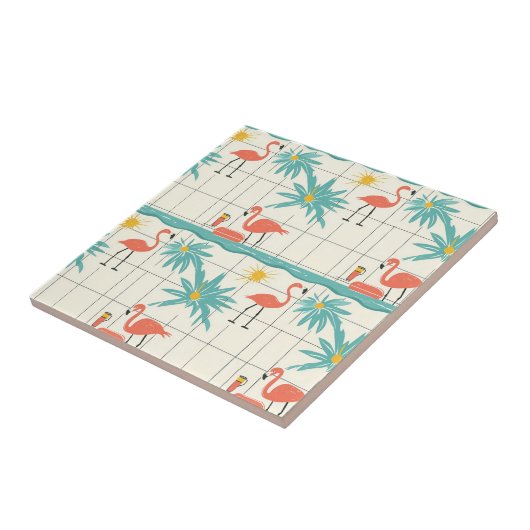 Retro Flamingo Poolside Summer Pattern (4) タイル (側面)