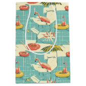 Retro Flamingo Poolside Summer Pattern (4) ミディアムペーパーバッグ (正面)
