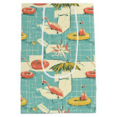 Retro Flamingo Poolside Summer Pattern (4) ミディアムペーパーバッグ (裏面)
