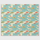 Retro Flamingo Poolside Summer Pattern (4) ラッピングペーパー (フラット)