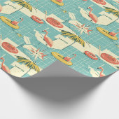 Retro Flamingo Poolside Summer Pattern (4) ラッピングペーパー (角)
