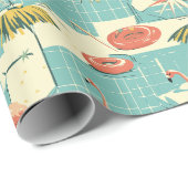 Retro Flamingo Poolside Summer Pattern (4) ラッピングペーパー (ロールコーナー)