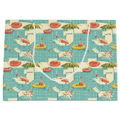Retro Flamingo Poolside Summer Pattern (4) ラージペーパーバッグ (正面)