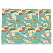 Retro Flamingo Poolside Summer Pattern (4) ラージペーパーバッグ (裏面)