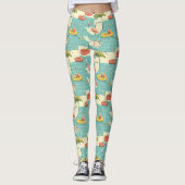 Retro Flamingo Poolside Summer Pattern (4) レギンス (正面)