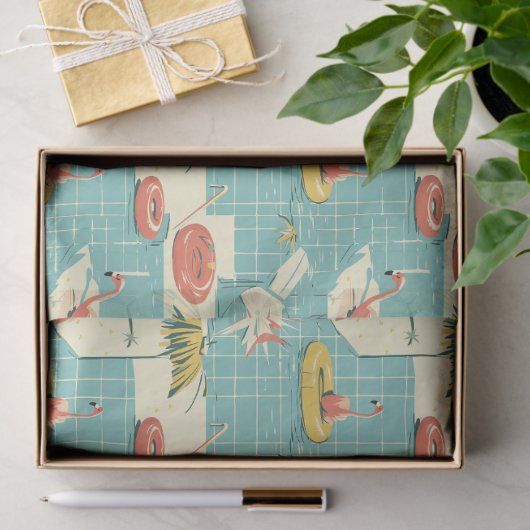Retro Flamingo Poolside Summer Pattern (4) 薄葉紙 (ギフト)