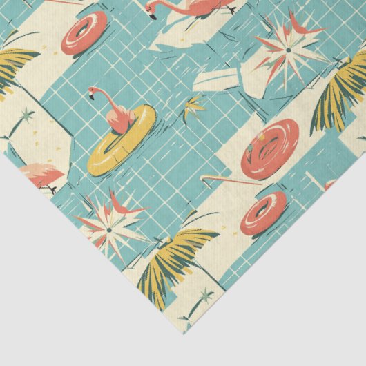 Retro Flamingo Poolside Summer Pattern (4) 薄葉紙 (詳細)
