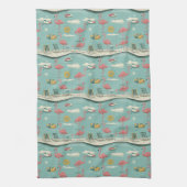 Retro Flamingo Poolside Summer Pattern (5) キッチンタオル (縦)