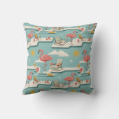Retro Flamingo Poolside Summer Pattern (5) クッション (裏面)