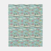 Retro Flamingo Poolside Summer Pattern (5) フリースブランケット (正面)