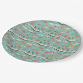 Retro Flamingo Poolside Summer Pattern (5) ペーパープレート (アングル)