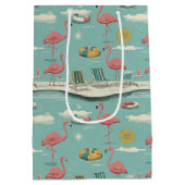 Retro Flamingo Poolside Summer Pattern (5) ミディアムペーパーバッグ (裏面)
