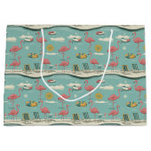 Retro Flamingo Poolside Summer Pattern (5) ラージペーパーバッグ (正面)
