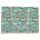 Retro Flamingo Poolside Summer Pattern (5) ラージペーパーバッグ (裏面)