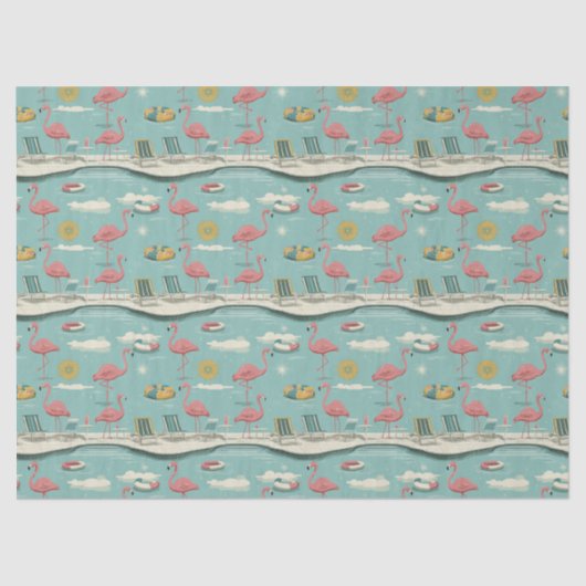 Retro Flamingo Poolside Summer Pattern (5) 薄葉紙 (正面)