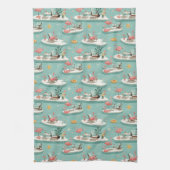 Retro Flamingo Poolside Summer Pattern (6) キッチンタオル (縦)