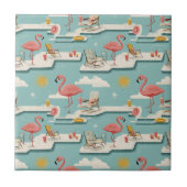 Retro Flamingo Poolside Summer Pattern (6) タイル (正面)