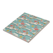 Retro Flamingo Poolside Summer Pattern (6) タイル (側面)