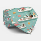 Retro Flamingo Poolside Summer Pattern (6) ネクタイ (ロール)