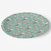 Retro Flamingo Poolside Summer Pattern (6) ペーパープレート (アングル)