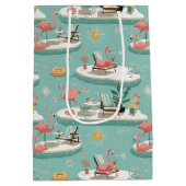 Retro Flamingo Poolside Summer Pattern (6) ミディアムペーパーバッグ (裏面)