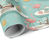 Retro Flamingo Poolside Summer Pattern (6) ラッピングペーパー (ロールコーナー)