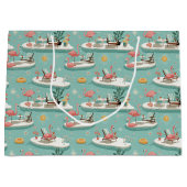 Retro Flamingo Poolside Summer Pattern (6) ラージペーパーバッグ (正面)