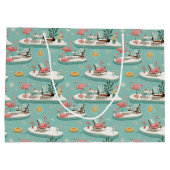 Retro Flamingo Poolside Summer Pattern (6) ラージペーパーバッグ (裏面)