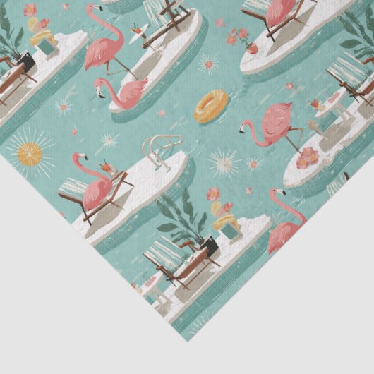 Retro Flamingo Poolside Summer Pattern (6) 薄葉紙 (詳細)