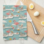 Retro Flamingo Poolside Summer Pattern (7) キッチンタオル (四つ折り)