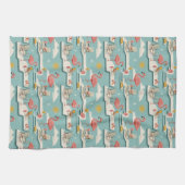 Retro Flamingo Poolside Summer Pattern (7) キッチンタオル (横)