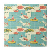 Retro Flamingo Poolside Summer Pattern (7) タイル (正面)