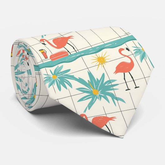 Retro Flamingo Poolside Summer Pattern (7) ネクタイ (ロール)