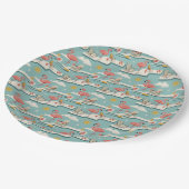 Retro Flamingo Poolside Summer Pattern (7) ペーパープレート (アングル)