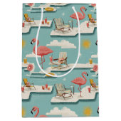 Retro Flamingo Poolside Summer Pattern (7) ミディアムペーパーバッグ (正面)
