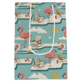 Retro Flamingo Poolside Summer Pattern (7) ミディアムペーパーバッグ (裏面)