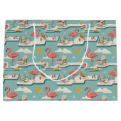 Retro Flamingo Poolside Summer Pattern (7) ラージペーパーバッグ (正面)
