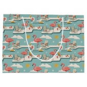 Retro Flamingo Poolside Summer Pattern (7) ラージペーパーバッグ (裏面)