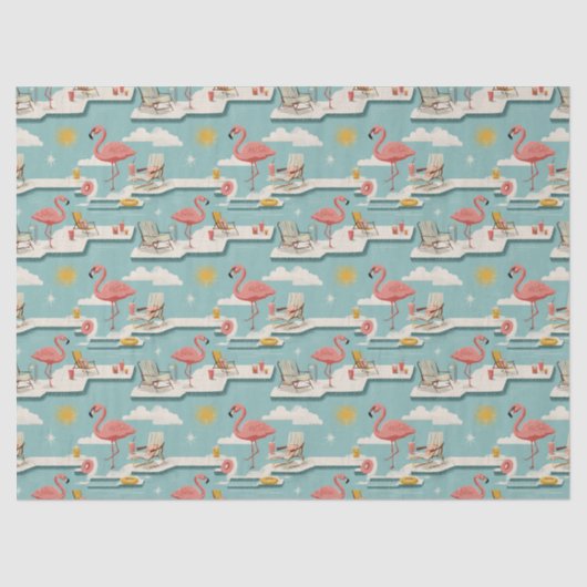 Retro Flamingo Poolside Summer Pattern (7) 薄葉紙 (正面)