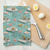 Retro Flamingo Poolside Summer Pattern (8) キッチンタオル (四つ折り)