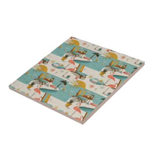 Retro Flamingo Poolside Summer Pattern (8) タイル (側面)