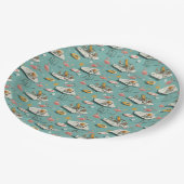 Retro Flamingo Poolside Summer Pattern (8) ペーパープレート (アングル)