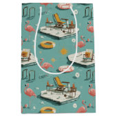 Retro Flamingo Poolside Summer Pattern (8) ミディアムペーパーバッグ (正面)