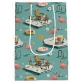 Retro Flamingo Poolside Summer Pattern (8) ミディアムペーパーバッグ (裏面)