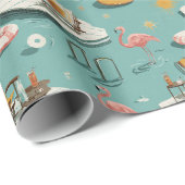Retro Flamingo Poolside Summer Pattern (8) ラッピングペーパー (ロールコーナー)