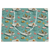 Retro Flamingo Poolside Summer Pattern (8) ラージペーパーバッグ (正面)