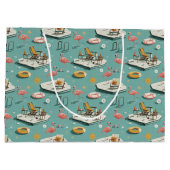 Retro Flamingo Poolside Summer Pattern (8) ラージペーパーバッグ (裏面)